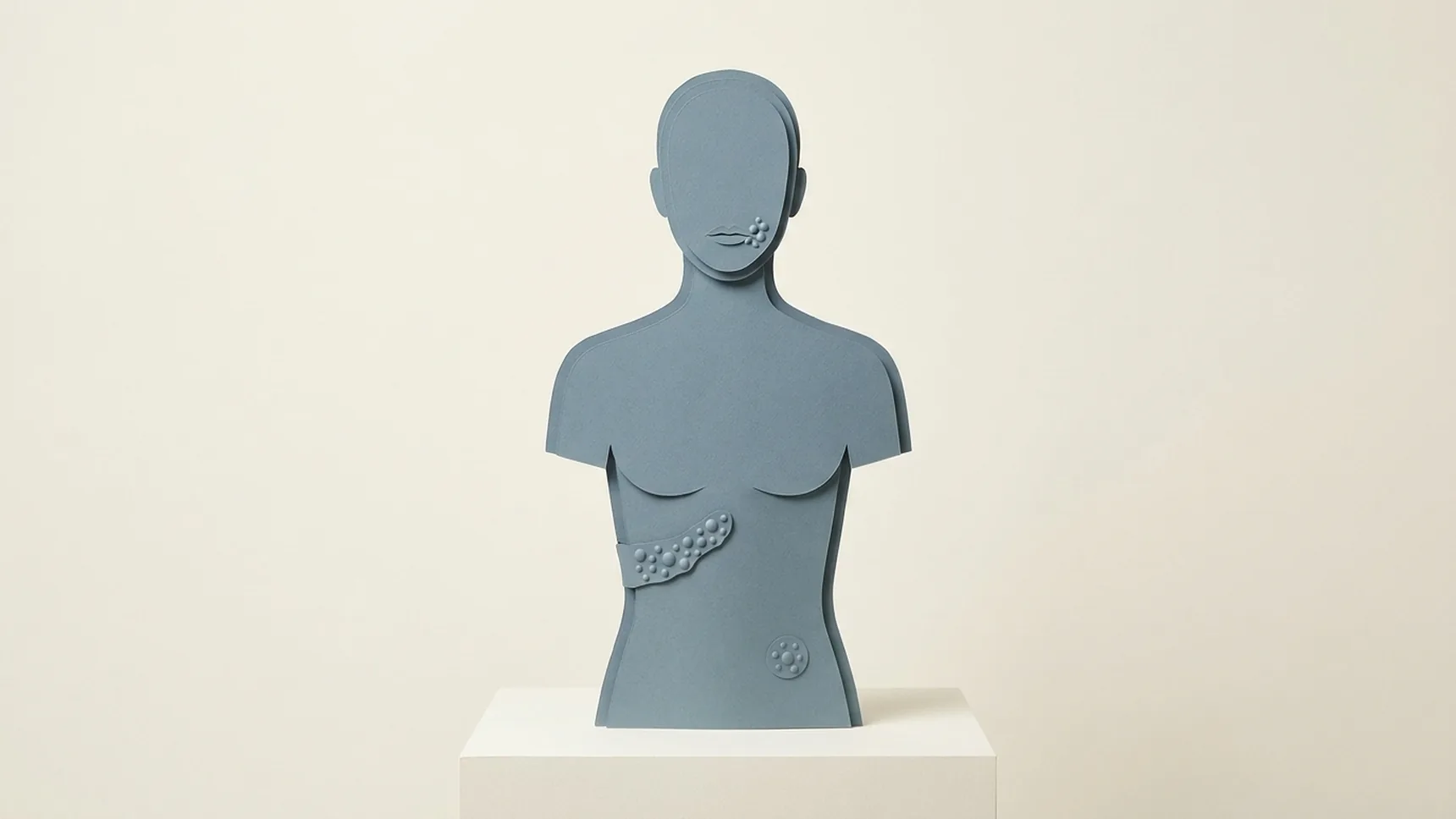 입술 포진·옆구리 띠 모양 물집·아랫배 방광 부위가 함께 표시된 종이 인체 그림 — 면역력 저하·반복 감염